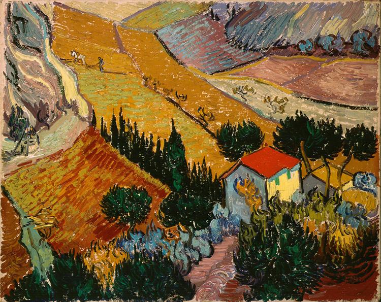 Landscape with House and Ploughman -Reproductions- Vincent van Gogh