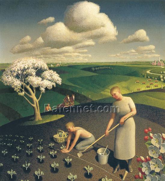 Spring in the Country- Grant Wood oil painting