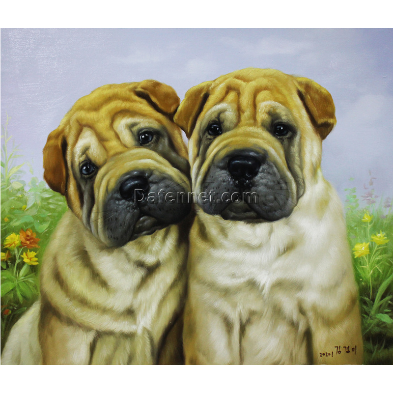 Customized oil paintings, animal oil paintings, two dogs, Dafen Village oil paintings