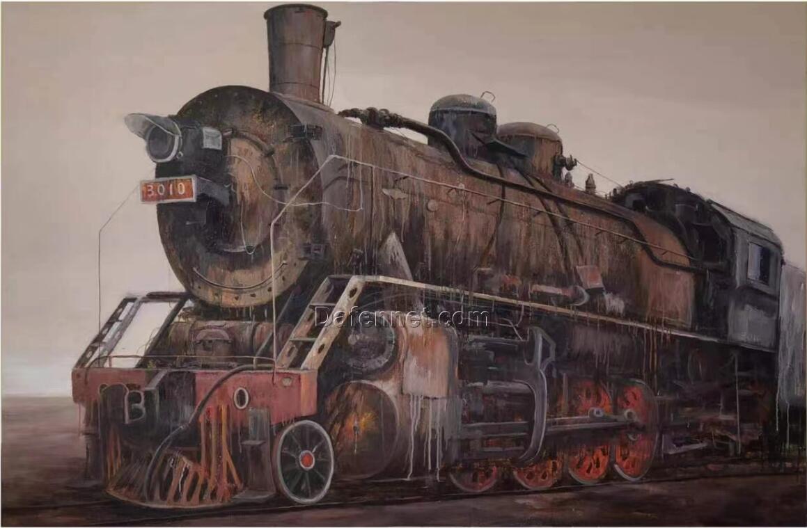 Original Oil Painting Steam Train – Collectibles