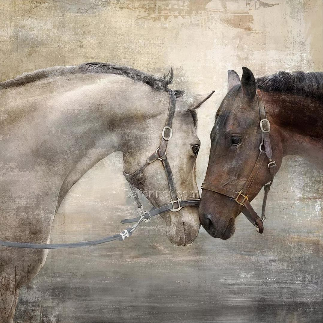 Two horses oil painting realistic oil painting high-end custom