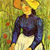 young peasant girl in a straw hat sitting in front of a wheatfield 1890 1 scaled