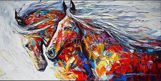 Boho Original Colorful Horse Painting on Canvas-Modern Wall Art Living Room Decor