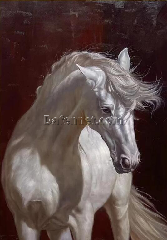 White Horse Portrait，White Horse Oil Painting ，Modern Animal Painting for Living Room