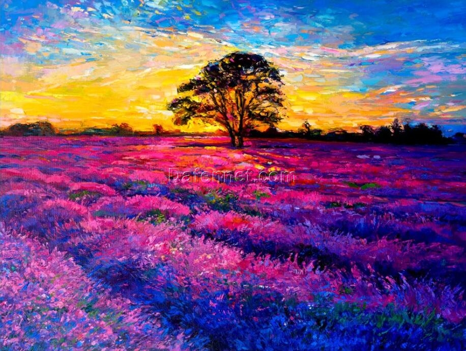 Lavender Fields Forever: Large Original Landscape Oil Painting on Canvas for Wall Art Decor