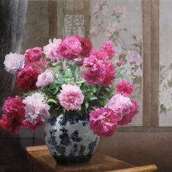 Beautiful Peony Oil Paintings and Blue and White Porcelain - Exquisite Traditional Chinese Art Pieces
