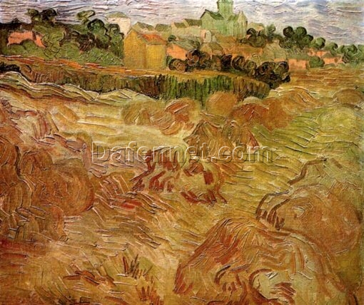 Weizenfelder mit Auvers im Hintergrund, Vincent van Gogh - Ölgemälde Reproduktion.