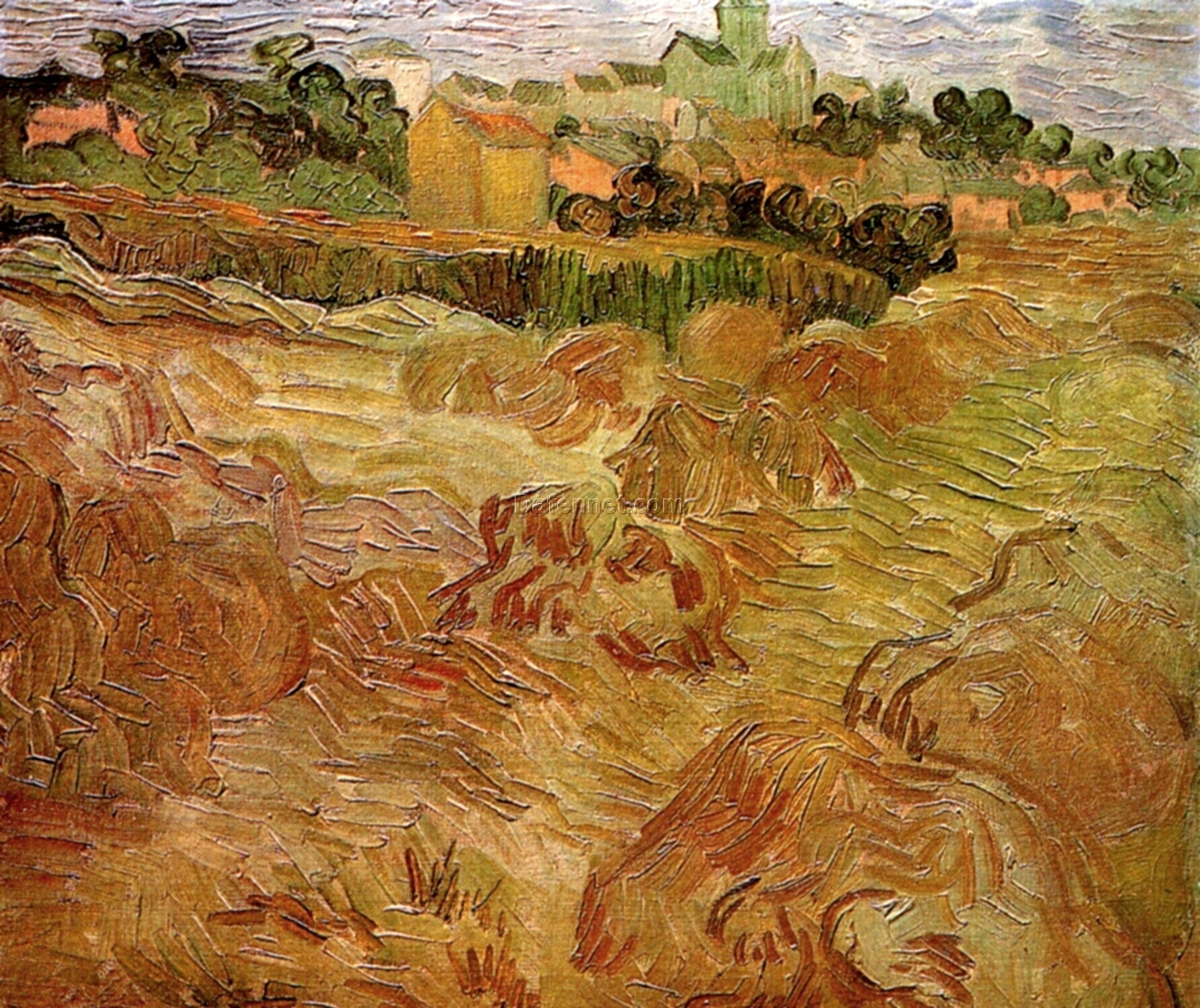 Wheat Fields with Auvers in the Background ,Vincent van Gogh -Oil painting reproduction.