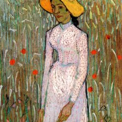 Young Girl Standing Against a Background of Wheat- Vincent van Gogh-oil painting reproduction