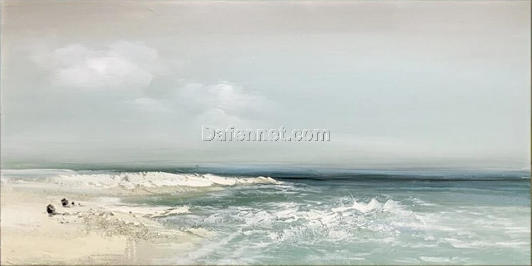 Sandy Beach Ocean Oil Painting On Canvas Blue Sky White Clouds Abstract Seascape  dafen oil painting