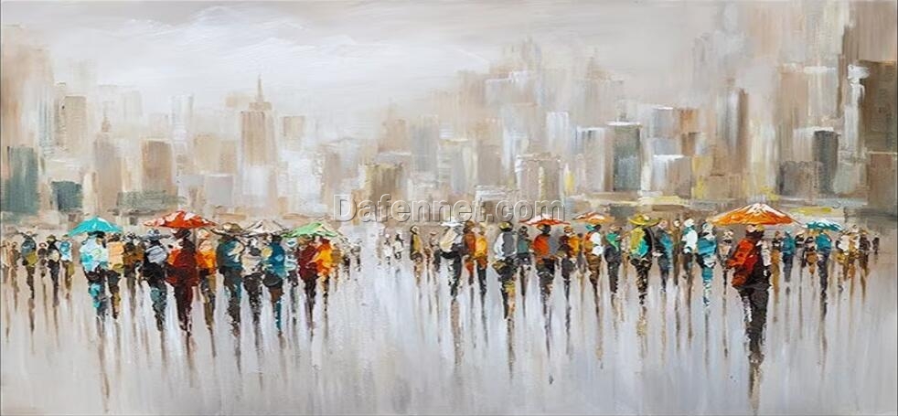 Dafen oil painting Busy Street Abstract Painting on Canvas Large Wall Art Original Painting Urban Painting