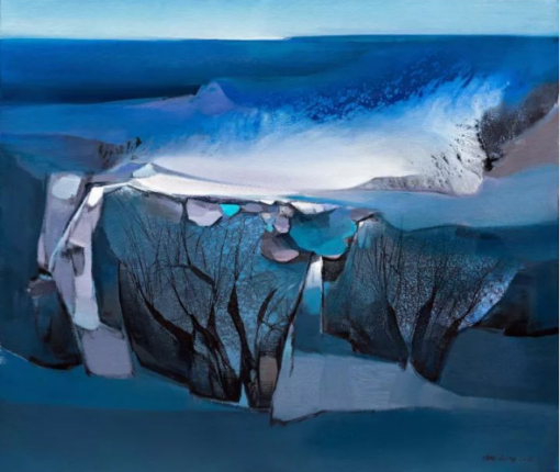 Frozen Summit: Abstract Mountain Vista in Oil – Capturing Winter's Essence on Canvas