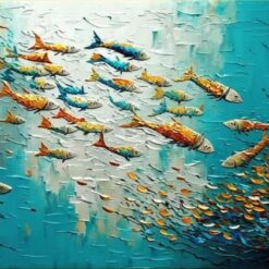 Serenity of the Sea: Captivating School of Fish Oil Painting – Ideal for Aquatic Art Lovers & Decor Enthusiasts