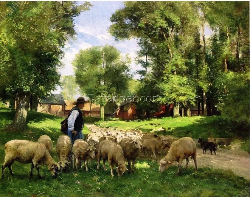 Pastoral Symphony: The Shepherd’s Serenity – An Oil Painting Capturing the Essence of Rural Tranquility
