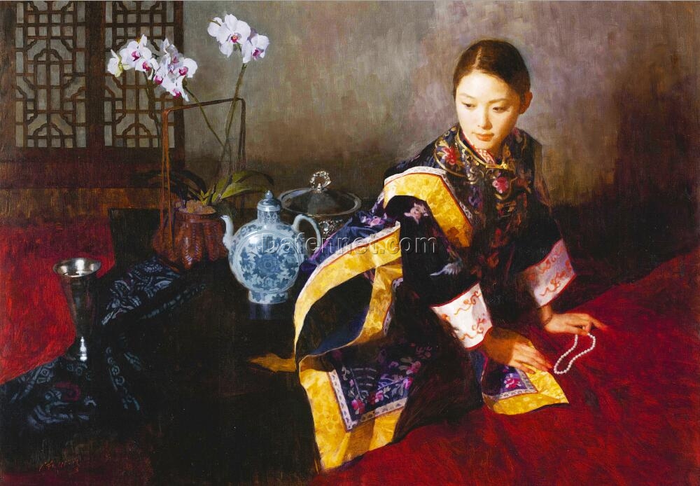 Chen Yanning’s Exquisite Lady: A Masterpiece of Chinese Contemporary Oil Painting – Perfect for Art Collectors and Home Decor