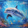 Oceanic Grace: Serene Dolphin Abstract Oil Painting - Dive into the Beauty of Aquatic Elegance