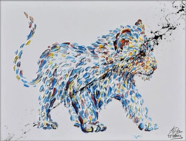 Little Lion Wonder: Hand-Painted Oil Canvas – Original Young Lion Artwork for Majestic Home Decor