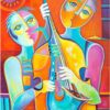 Melodic Echoes: Abstract Oil Painting of Duo Musicians - Artistic Symphony on Canvas