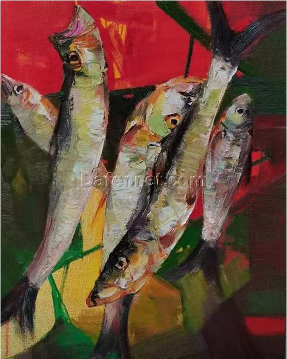Impressionist Waters: Captivating Fish Oil Painting in Original Style