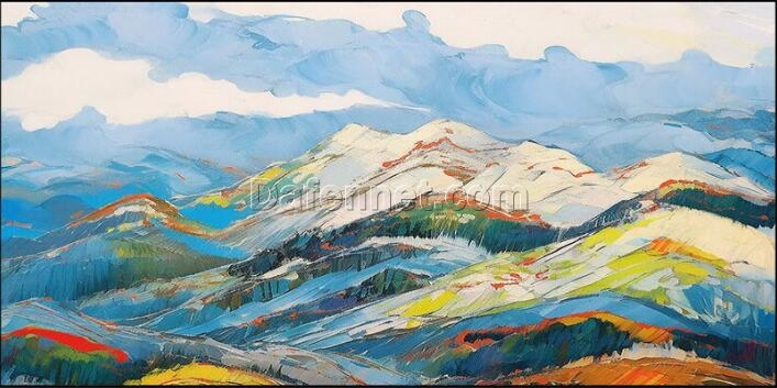 Abstract Colorful Mountain Canvas Painting – Original Landscape Art for Living Room Decor, Customizable Wall Art Gift