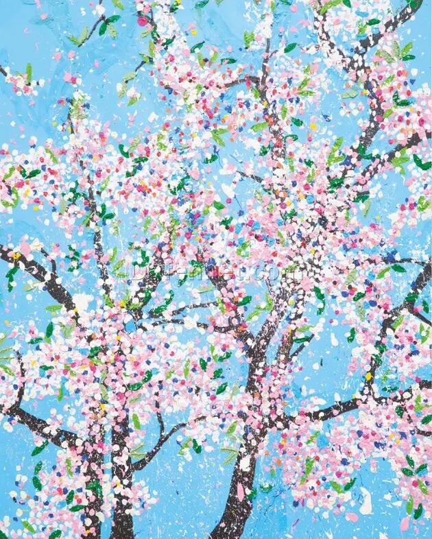 Cherry Blossom Bliss: Captivating Sakura Landscape in Luminous Impressionist Oil – A Floral Art Masterpiece