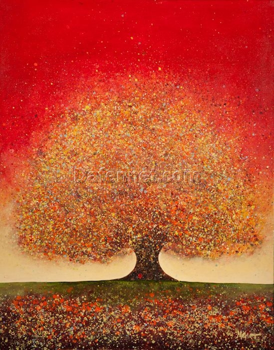 Autumnal Bliss on the Prairie: Abstract Tree Oil Painting – Captivating Home Decor Artwork