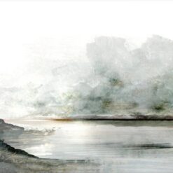 Serene Grey Minimalist Seascape Oil Painting: Tranquil Coastal Art for Contemporary Home Decor