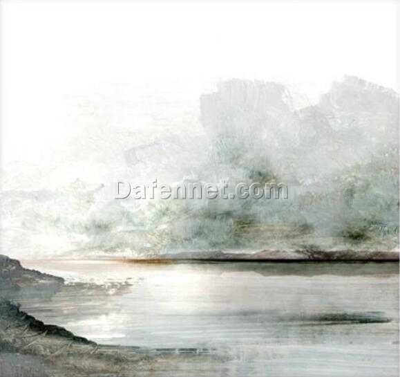 Serene Grey Minimalist Seascape Oil Painting: Tranquil Coastal Art for Contemporary Home Decor