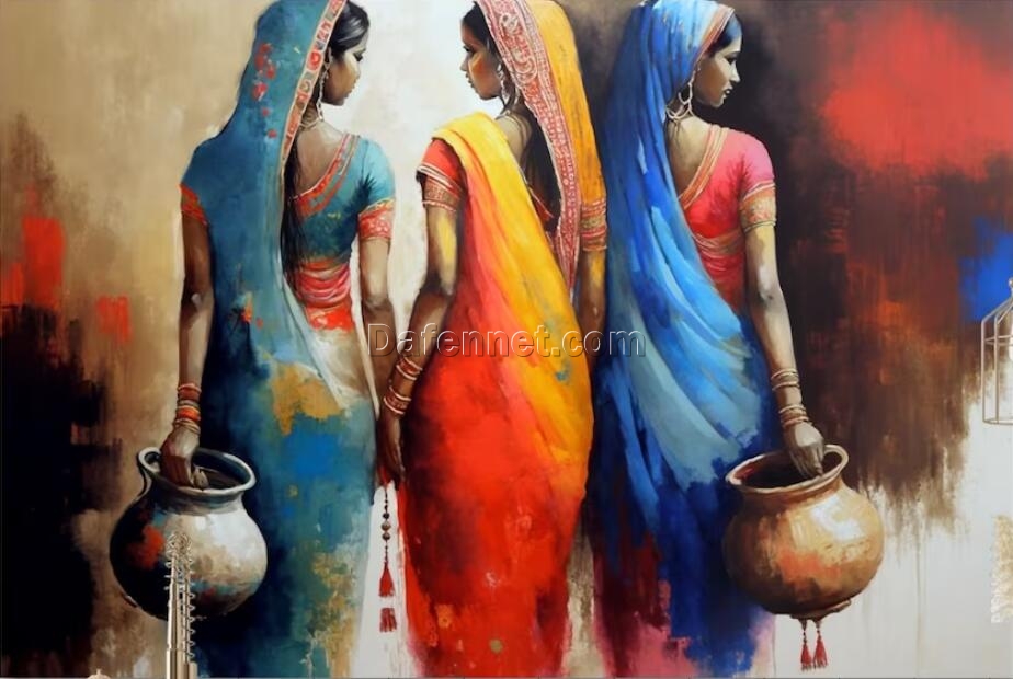 Elegance Embodied: Indian Women Canvas Wall Art | Oil Painting