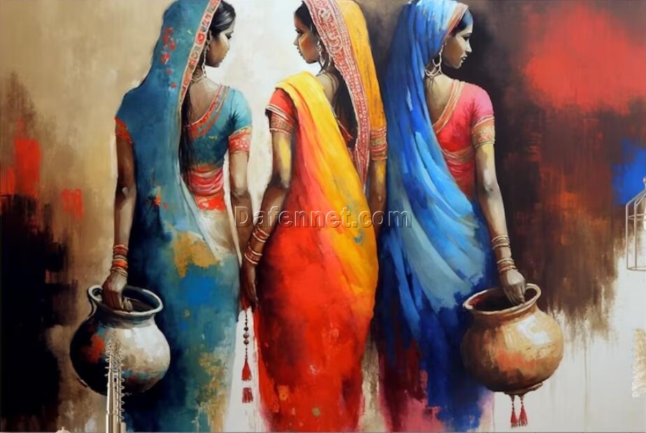 Elegance Embodied: Indian Women Canvas Wall Art | Oil Painting