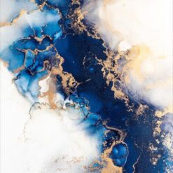 Blue and Gold Marble Abstract Oil Painting - Luxurious Modern Art for Elegant Interior