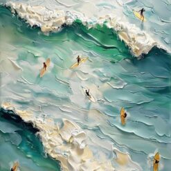 Original Abstract Ocean Surfing Canvas Oil Painting - Seascape Wave Art for Modern Home Decor
