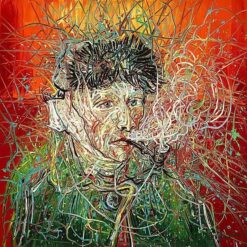 Da Fen Village Studio Reproduction - Zeng Fanzhi Inspired Van Gogh Portrait with Red Background, Hand-Painted Oil Canvas for Art Collectors