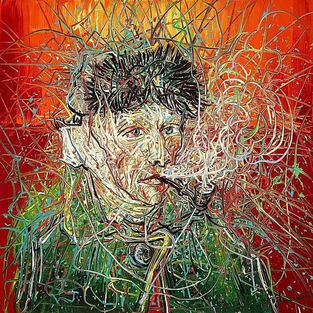 Da Fen Village Studio Reproduction – Zeng Fanzhi Inspired Van Gogh Portrait with Red Background, Hand-Painted Oil Canvas for Art Collectors
