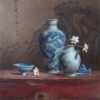 Authentic Hand-Painted Traditional Chinese Blue and White Porcelain Still Life Oil Painting - Elegant Oriental Style Art for Home Decor