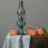 Captivating Chinese Style Oil Painting: Persimmons and Kerosene Lamp Still Life - Unique Decorative Art for Sophisticated Interiors