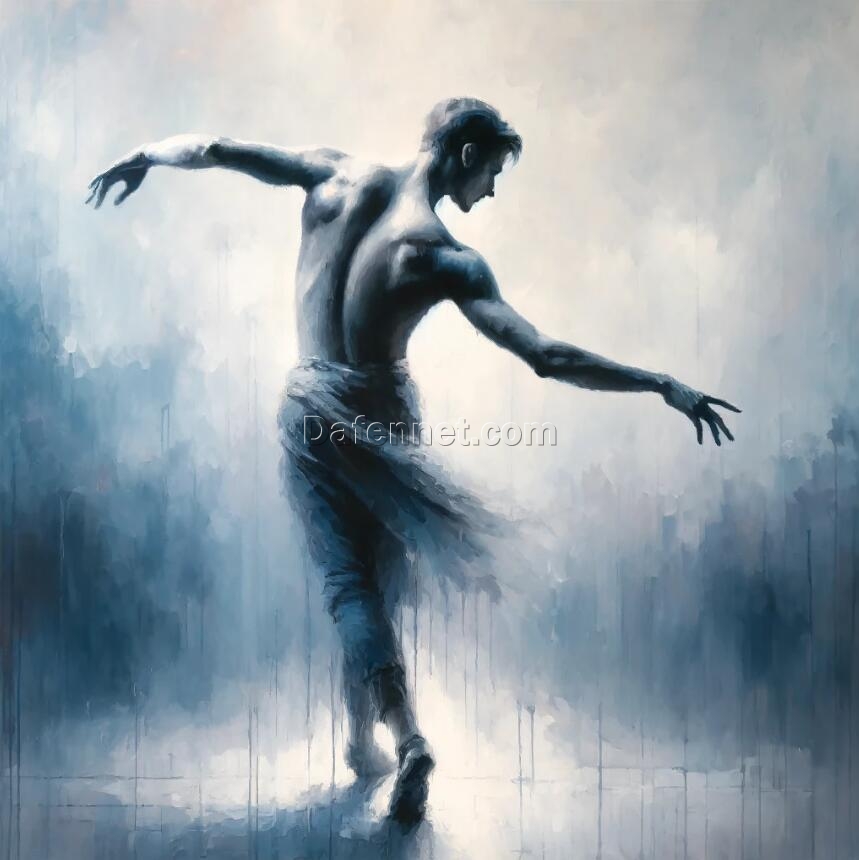 Contemporary Chinese Male Dancer – Modern Impressionist Back View Oil Painting for Home Decor and Art Enthusiasts
