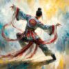Traditional Chinese Male Dancer Back View - Impressionist Oil Painting on Canvas for Cultural Art Collectors