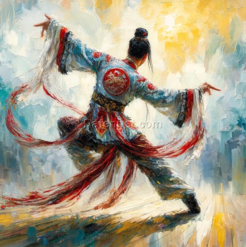 Traditional Chinese Male Dancer Back View – Impressionist Oil Painting on Canvas for Cultural Art Collectors