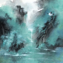 Chinese Landscape Green Ink Painting - Da Fen Village Custom Art