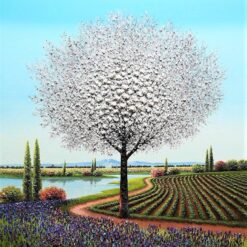 Countryside Tranquility: Majestic Lone Tree Landscape Oil Painting