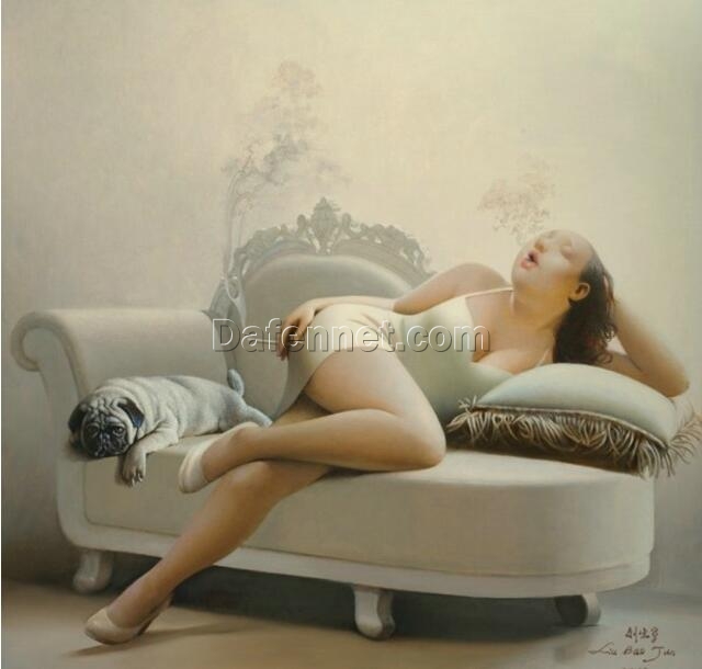 Liu Baojun Oil Painting – ‘Woman Smoking a Pipe in Old Shanghai’ | Chinese Contemporary Realism Art