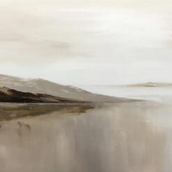 Large Beige Abstract Painting: Bohemian Minimalist Art, Mountain Landscape Wall Decor