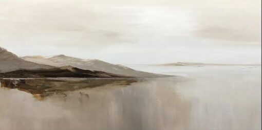 Large Beige Abstract Painting: Bohemian Minimalist Art, Mountain Landscape Wall Decor