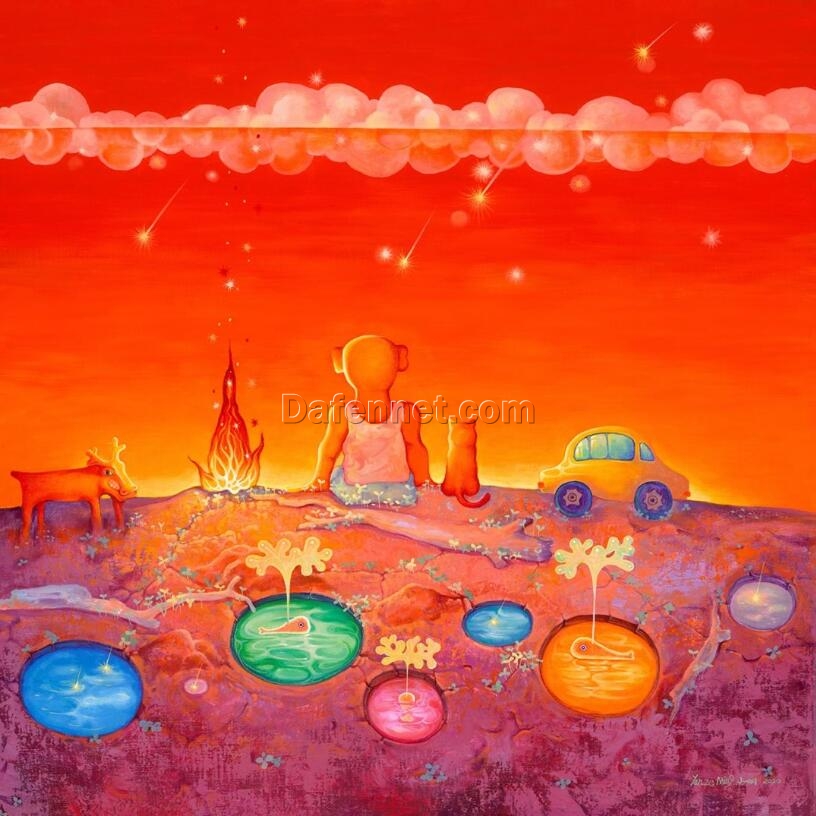 Tranquil Lake Abstract Oil Painting – Serene Modern Decorative Artwork for Contemporary Interiors