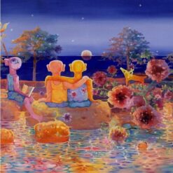 DaFen Village Original Artist Yan Zeming and His Original Oil Painting 'Family Watching the Sunrise Together