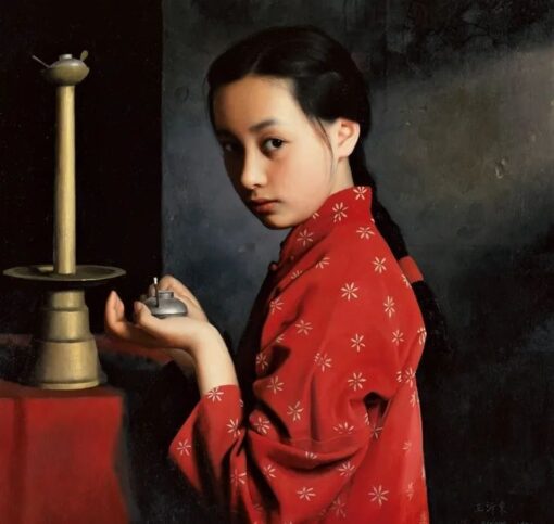 Little Girl Holding Lantern in Traditional Chinese Clothing: Hand-Painted Character Portrait
