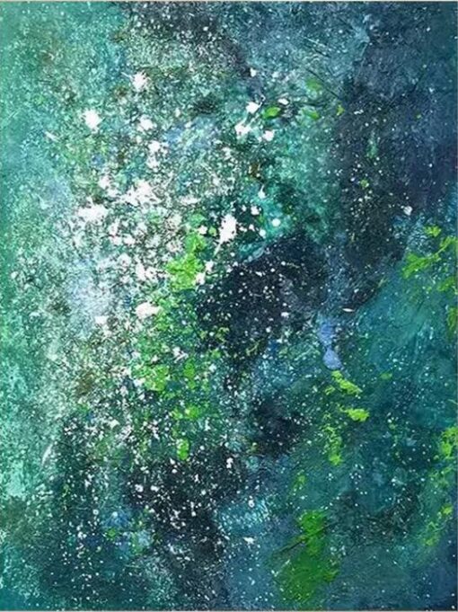 Pintura al óleo abstracta galaxia verde - exuberante obra de arte cósmica de Dafen Village Art Studio