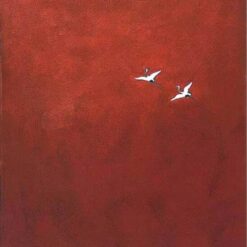 Minimalist Abstract Oil Painting of Two White Cranes - Elegant Artwork by Dafen Village Art Studio