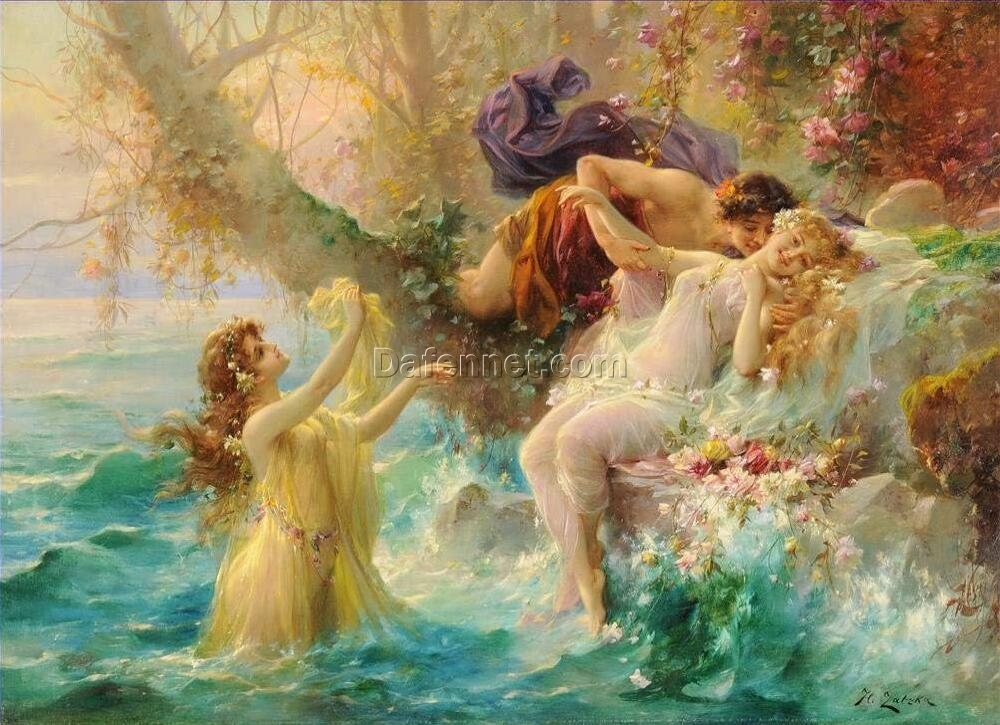 Spring Love: Hans Zatzka Inspired Oil Painting of Girls in Austrian Landscape